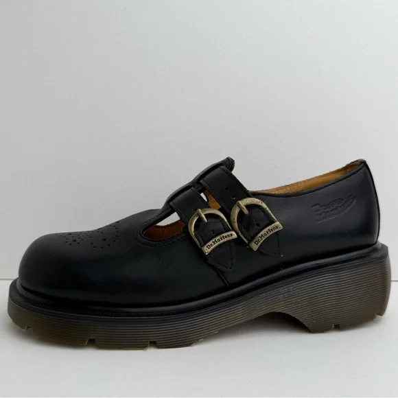 Vintage Dr. Martens England 8065 Black Platform Double Strap Mary Janes UK 6 - Picture 4 of 16